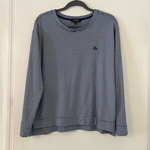 Ralph Lauren Men's Navy and White Striped Long Sleeve Tee size L (w103)